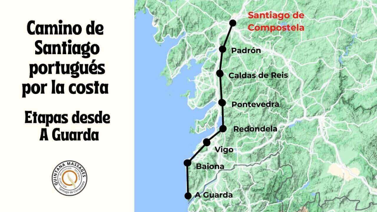 Camino de Santiago portugués por la costa, etapas y mapa