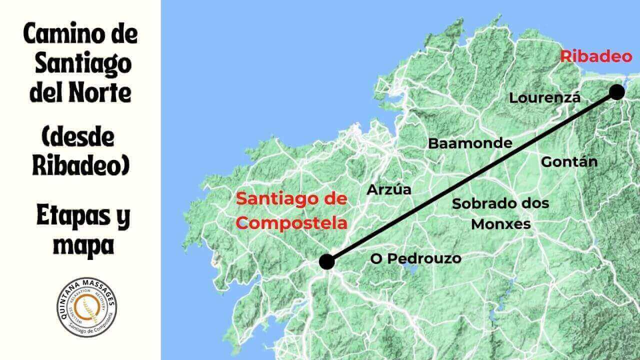 Camino de Santiago del Norte etapas desde Ribadeo y mapa